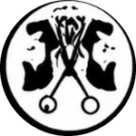 Scissors Professionals emblem with two bearded profiles and scissors